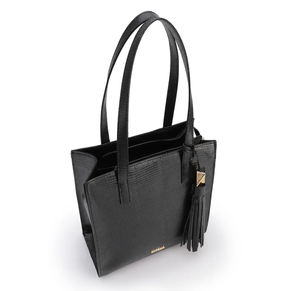 Bolsa Tote Grande Alt Lezard Preto Barbicacho - imagem 5