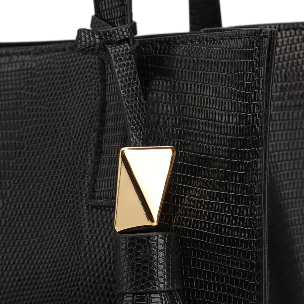 Bolsa Tote Grande Alt Lezard Preto Barbicacho - imagem 8