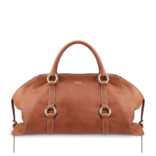 Grande Couro Antique Marrom Claro argolas douradas