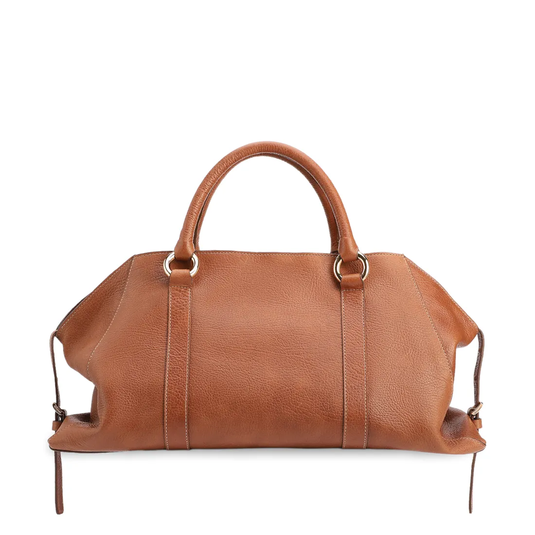 Bolsa Tote Grande Couro Antique Marrom Claro Argolas Douradas - foto 4