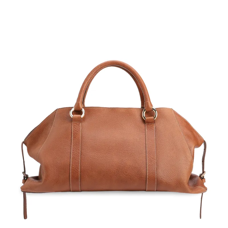 Bolsa Tote Grande Couro Antique Marrom Claro Argolas Douradas - foto 3