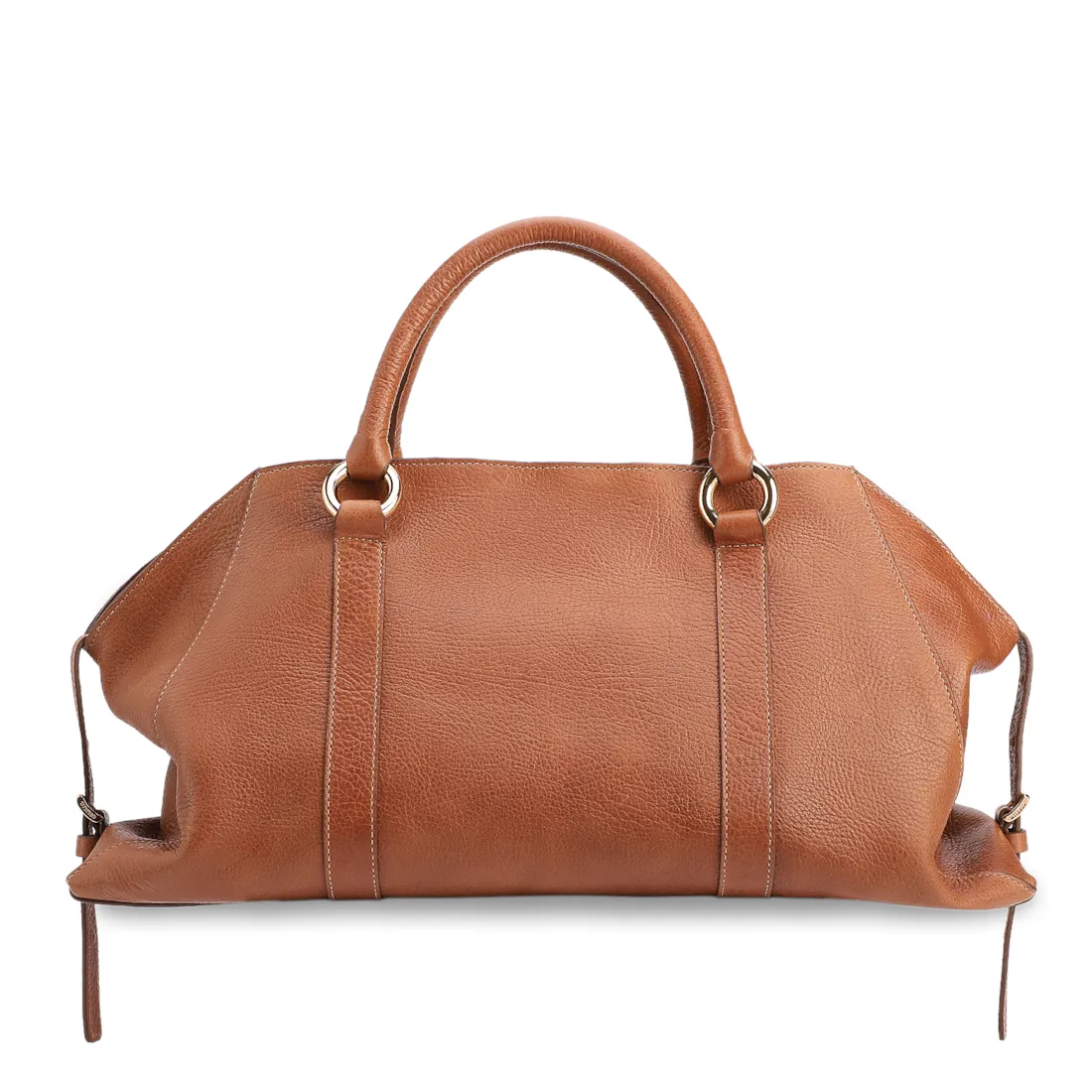 Bolsa Tote Grande Couro Antique Marrom Claro Argolas Douradas - foto 3