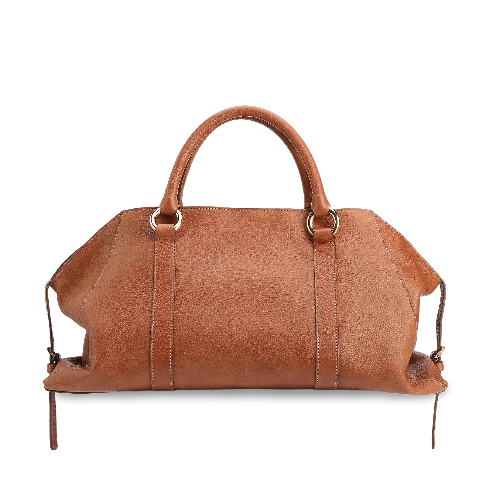 Bolsa Tote Grande Couro Antique Marrom Claro Argolas Douradas