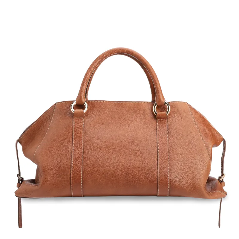 Bolsa Tote Grande Couro Antique Marrom Claro Argolas Douradas - foto 3