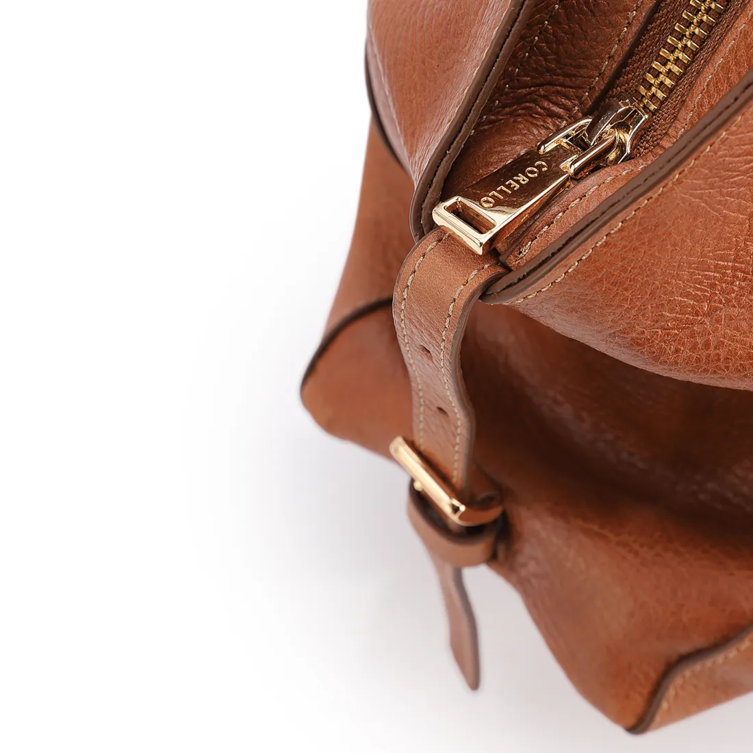 Bolsa Tote Grande Couro Antique Marrom Claro Argolas Douradas - foto 5