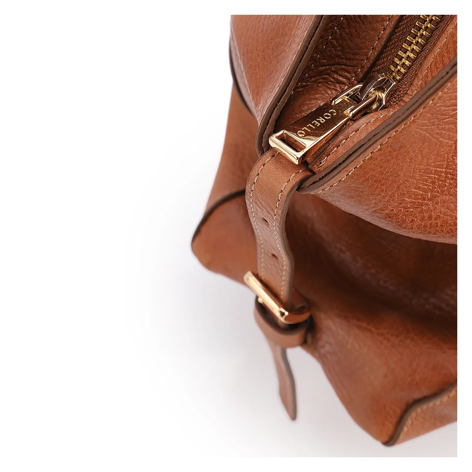 Bolsa Tote Grande Couro Antique Marrom Claro Argolas Douradas