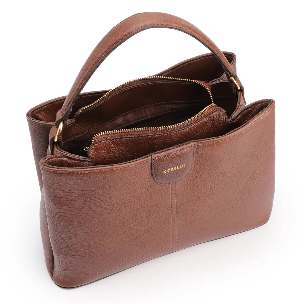 Bolsa Tote Grande Couro Antique Marrom Divisórias - imagem 5