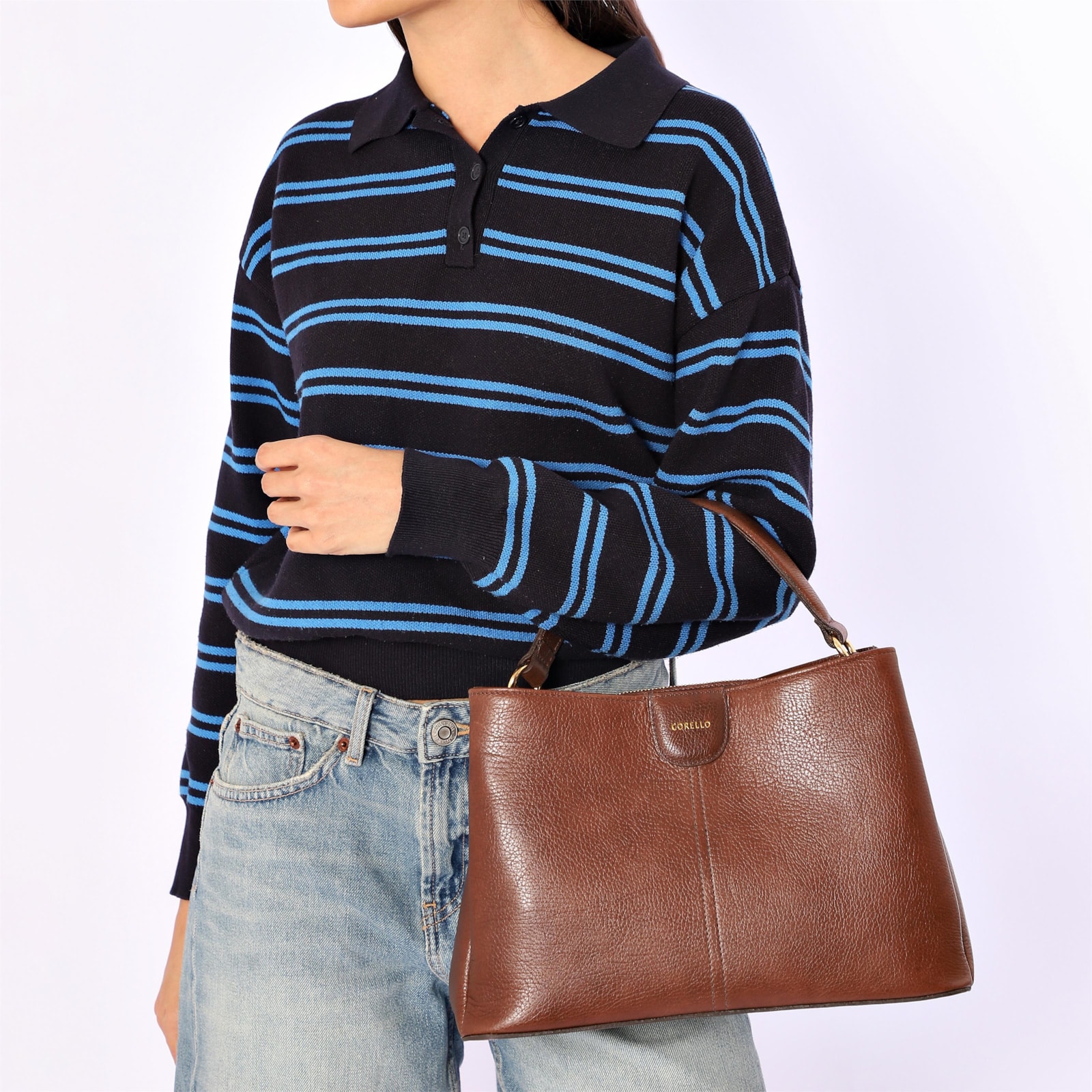 Bolsa Tote Grande Couro Antique Marrom Divisórias