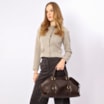 Bolsa Tote Grande Couro Antique Marrom Escuro Argolas Douradas - imagem 2