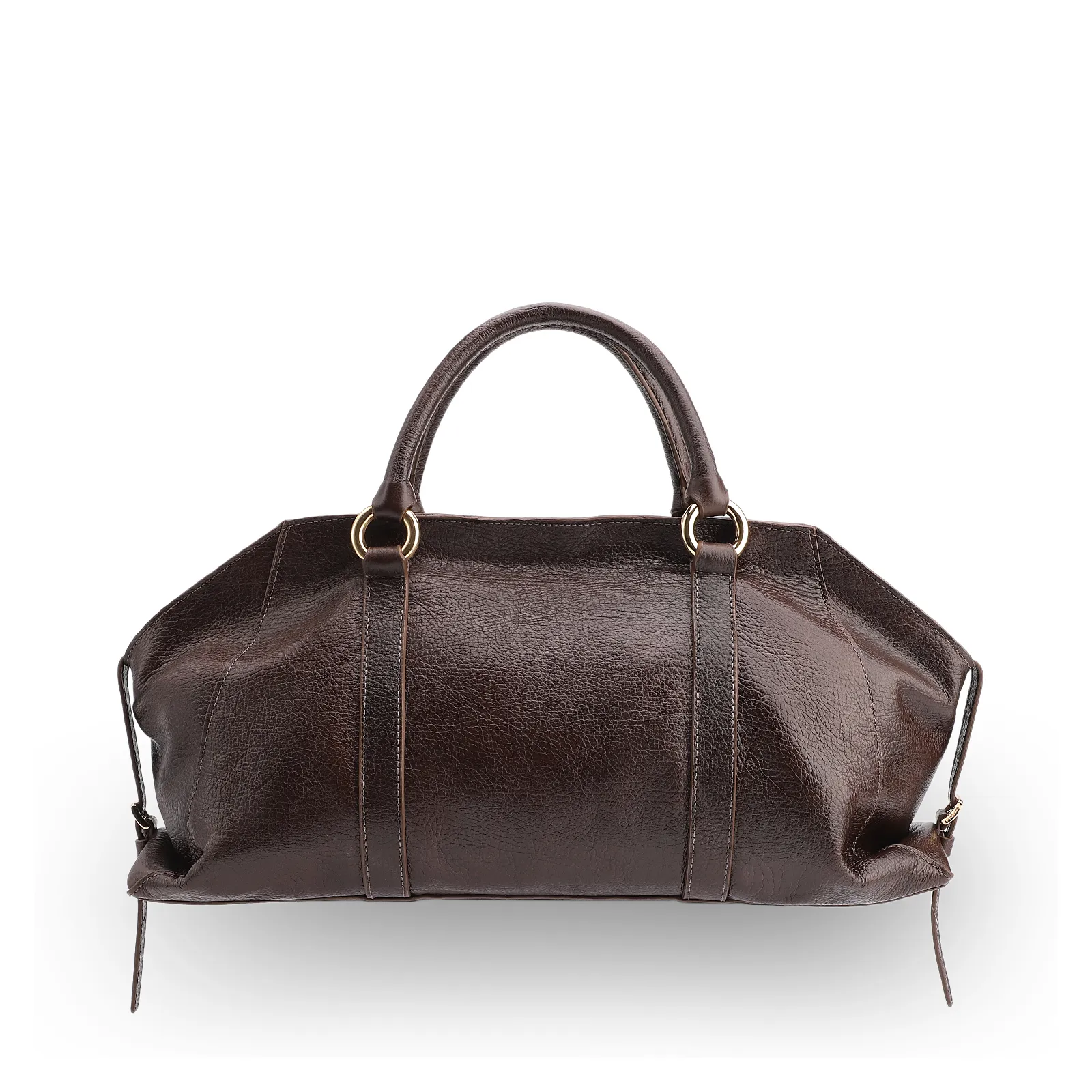 Bolsa Tote Grande Couro Antique Marrom Escuro Argolas Douradas