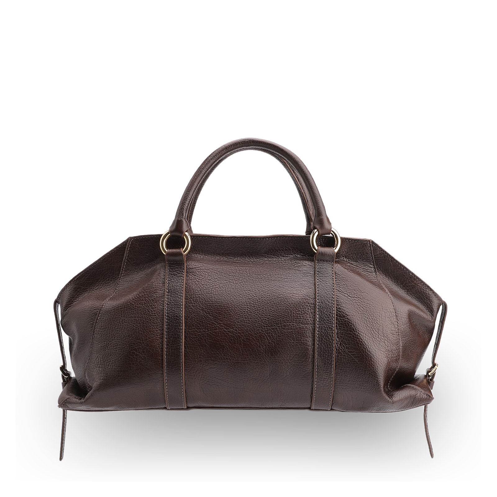Bolsa Tote Grande Couro Antique Marrom Escuro Argolas Douradas