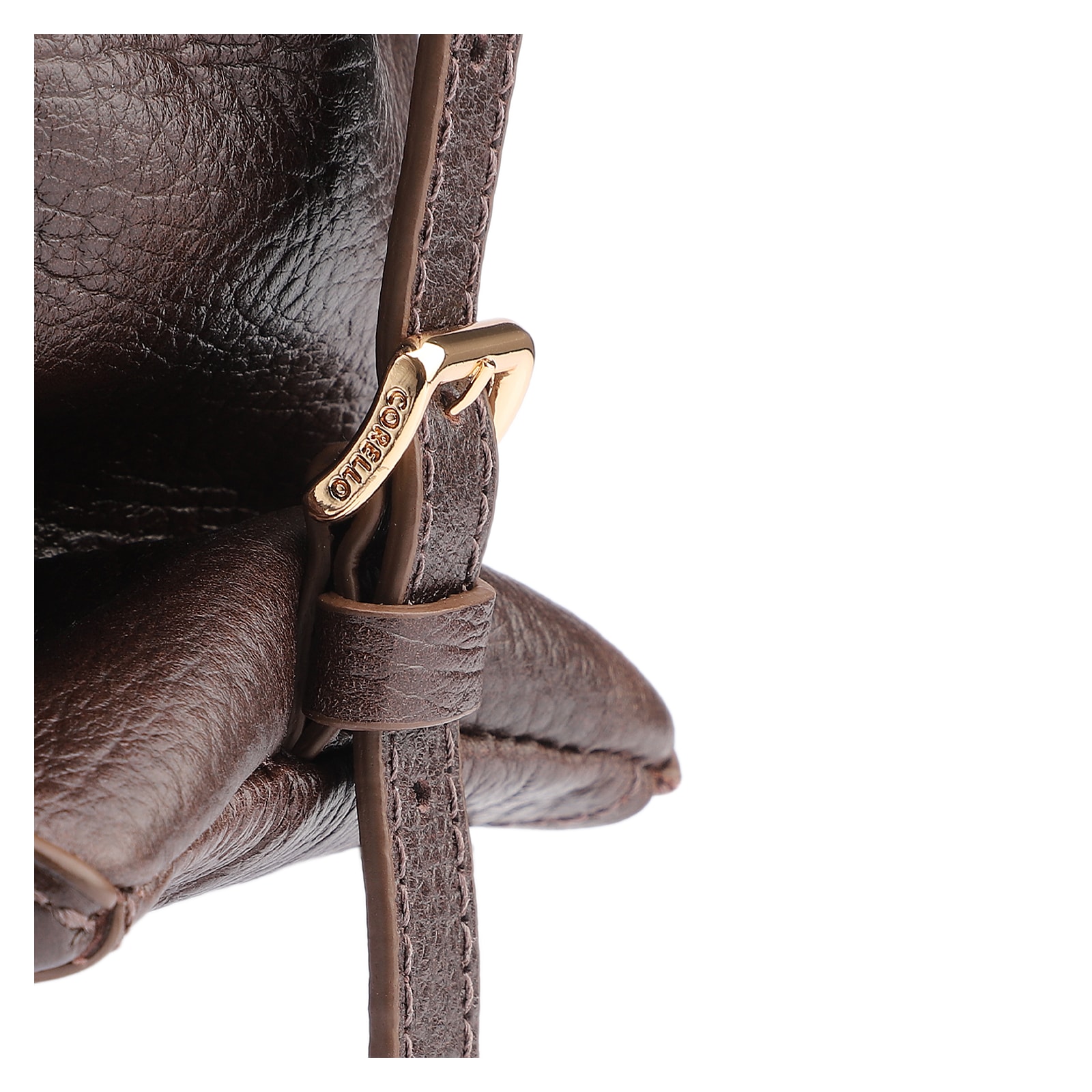 Bolsa Tote Grande Couro Antique Marrom Escuro Argolas Douradas