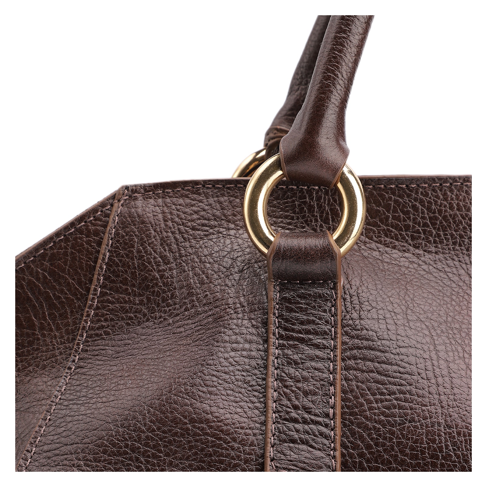 Bolsa Tote Grande Couro Antique Marrom Escuro Argolas Douradas