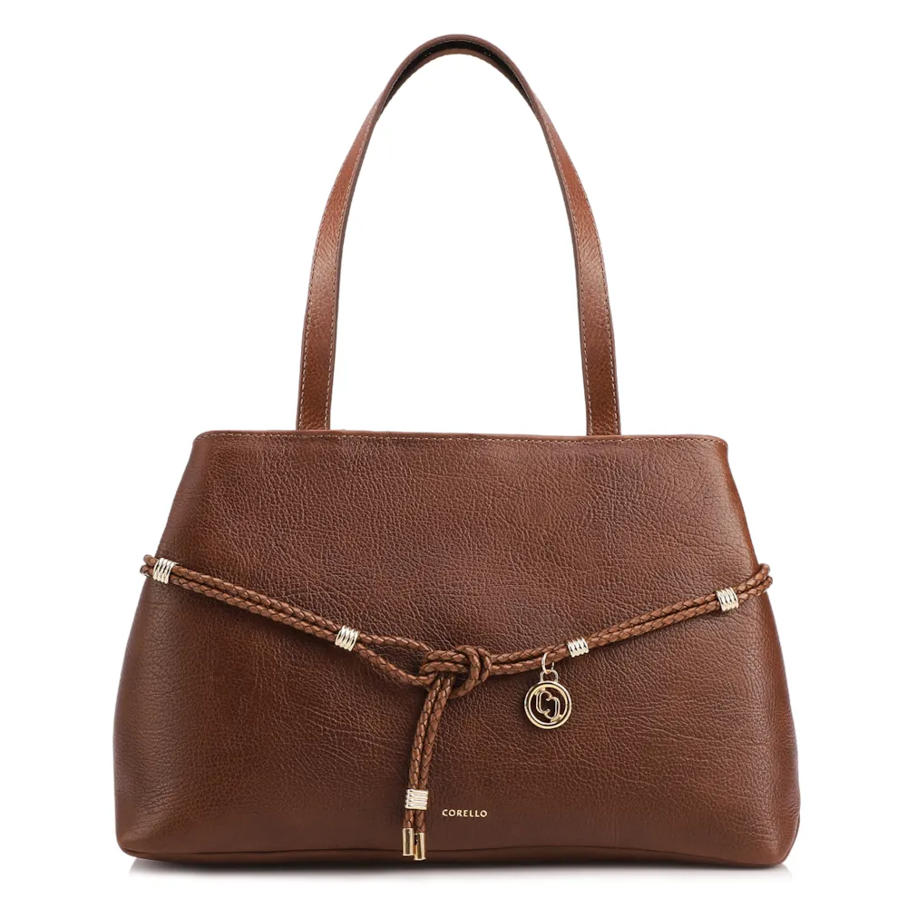 Bolsa Tote Grande Couro Antique Marrom Escuro Corda Trançada
