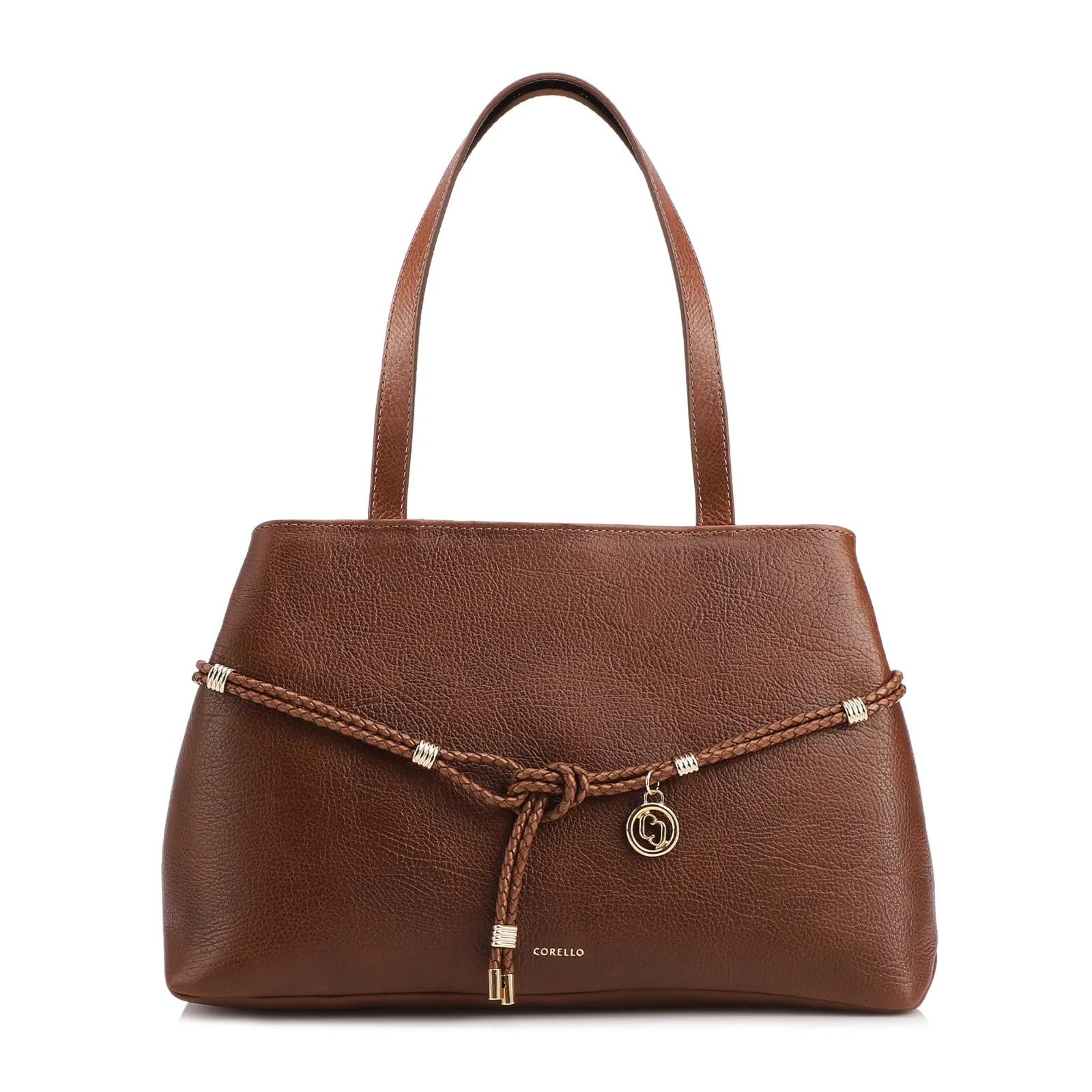 Bolsa Tote Grande Couro Antique Marrom Escuro Corda Trançada