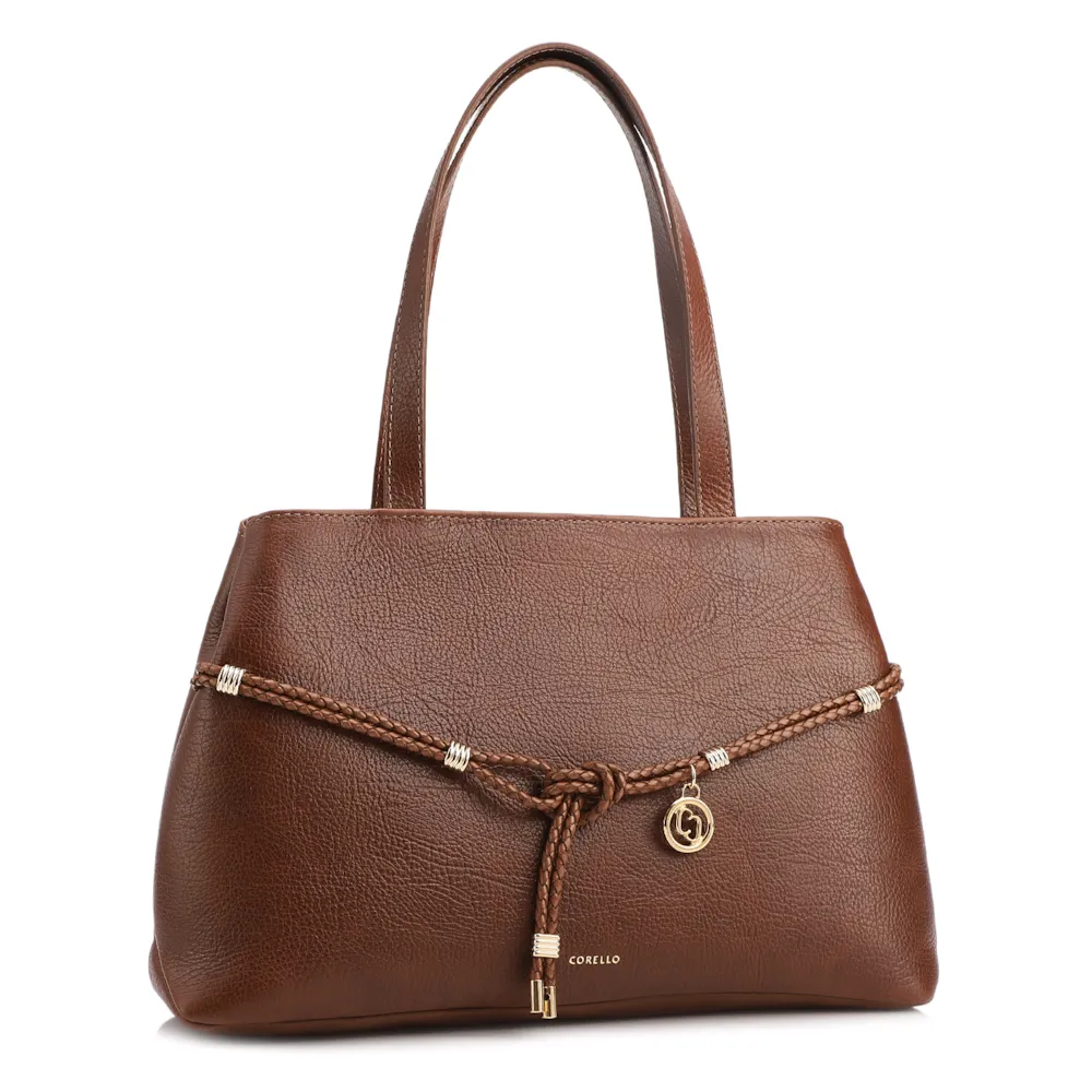 Bolsa Tote Grande Couro Antique Marrom Escuro Corda Trançada - imagem 2