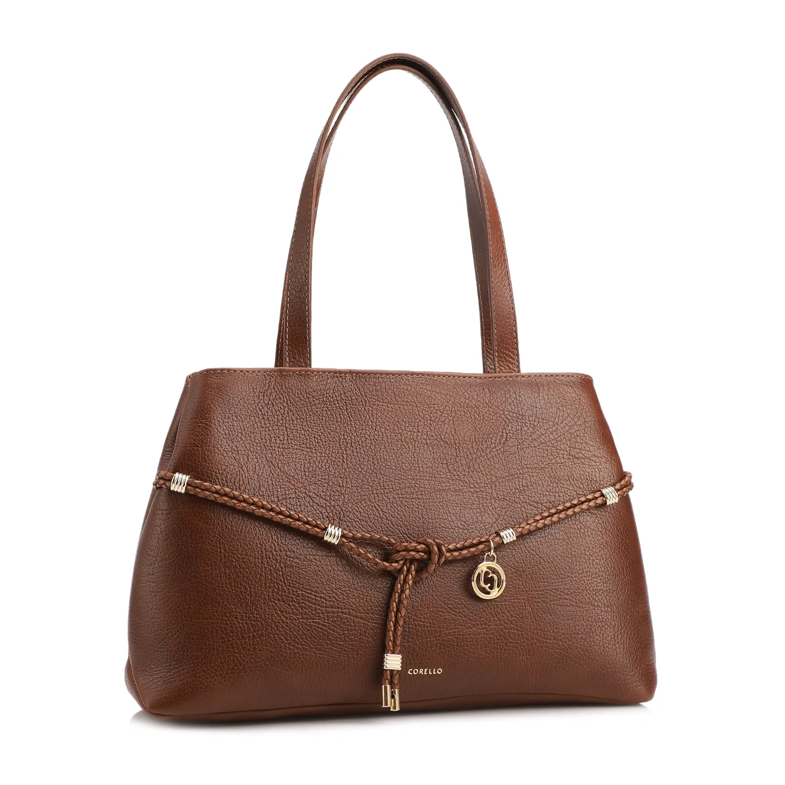 Bolsa Tote Grande Couro Antique Marrom Escuro Corda Trançada