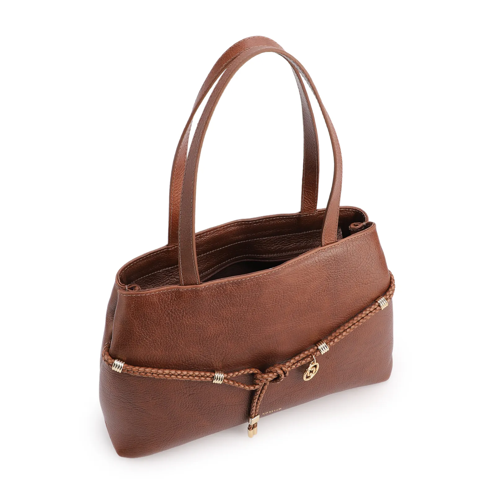 Bolsa Tote Grande Couro Antique Marrom Escuro Corda Trançada