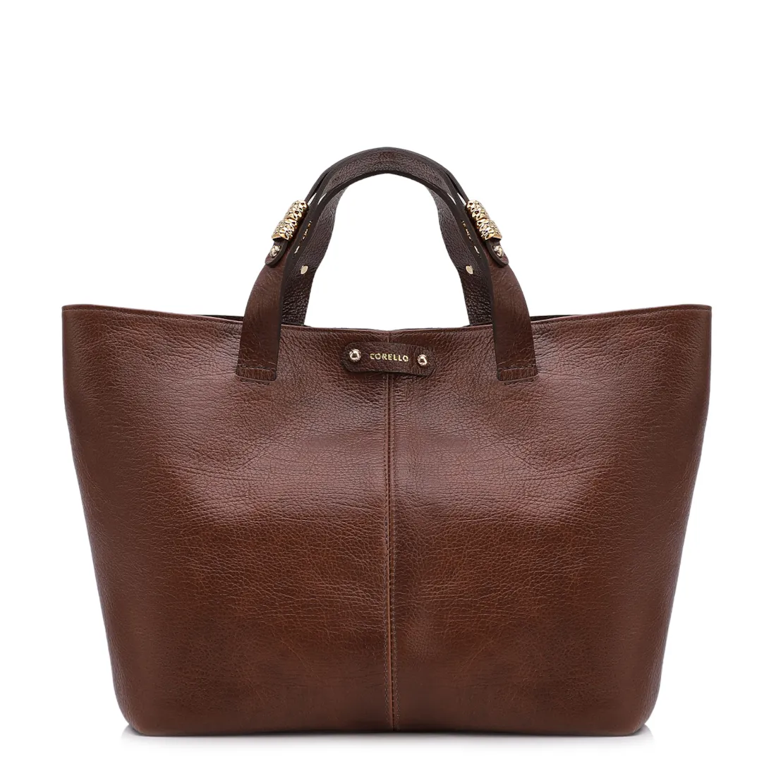Bolsa Tote Grande Couro Antique Marrom Fecho Magnético