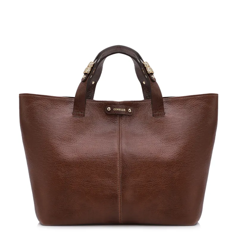 Bolsa Tote Grande Couro Antique Marrom Fecho Magnético
