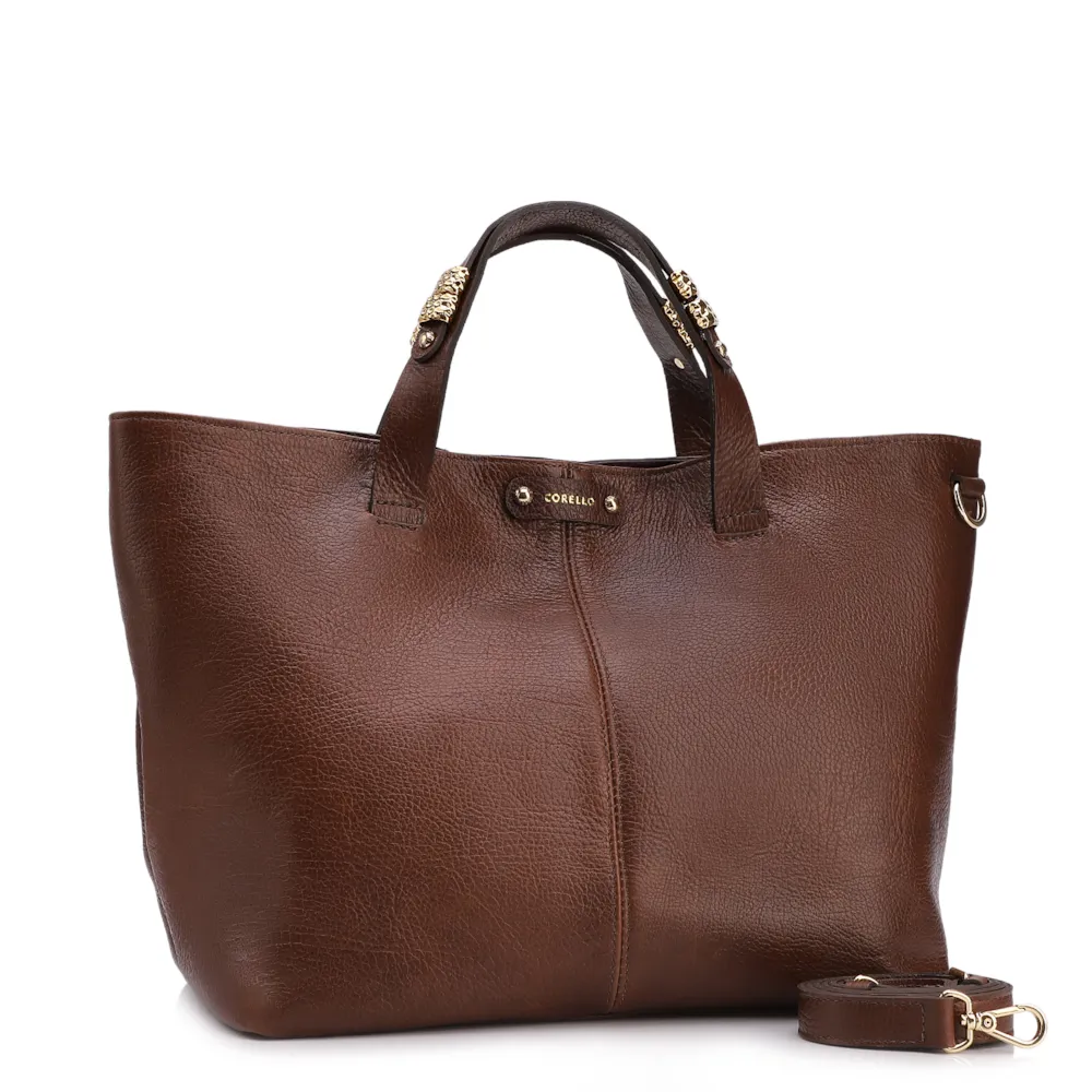 Bolsa Tote Grande Couro Antique Marrom Fecho Magnético - imagem 2