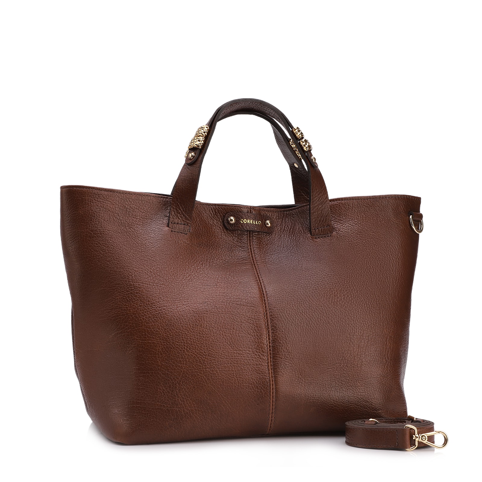 Bolsa Tote Grande Couro Antique Marrom Fecho Magnético
