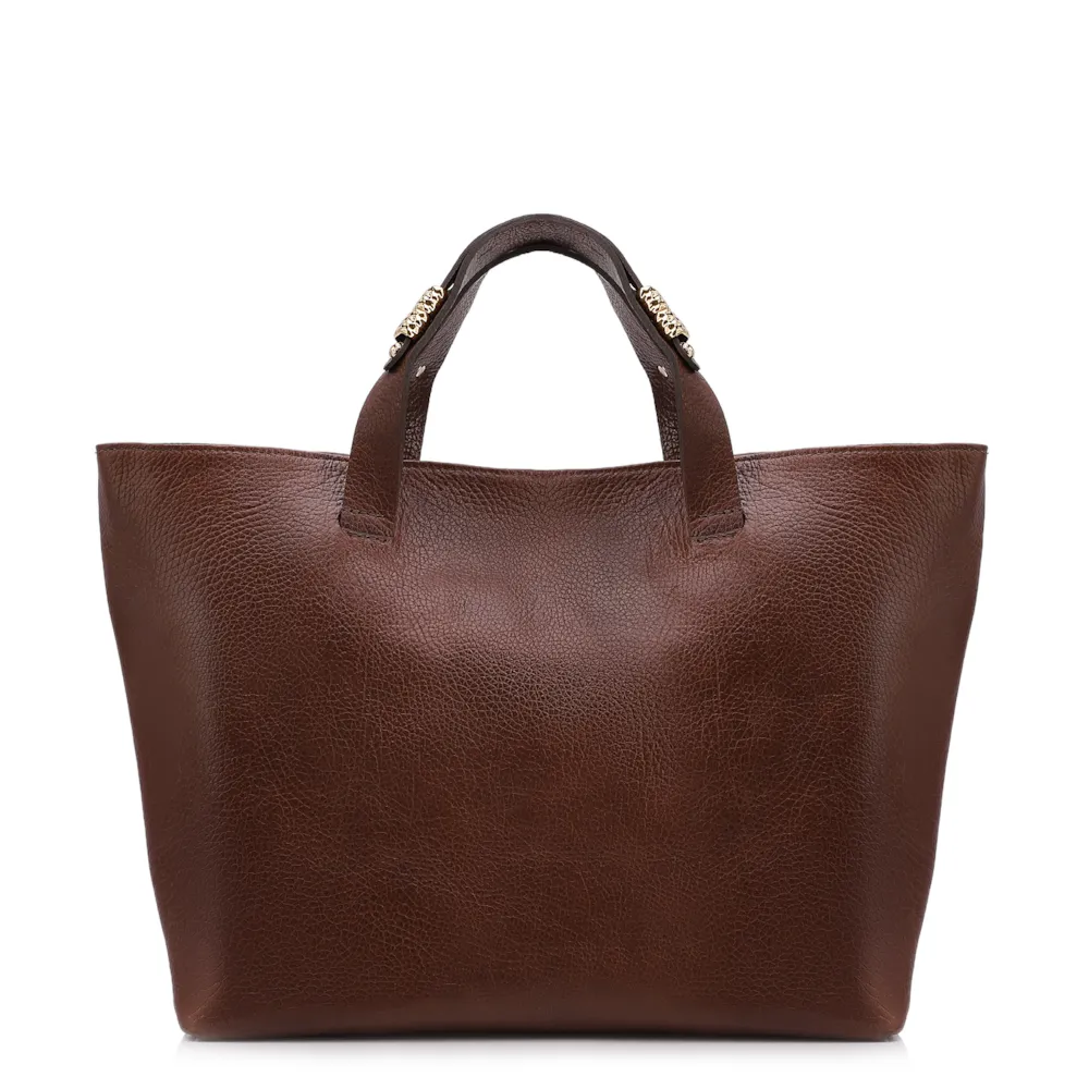 Bolsa Tote Grande Couro Antique Marrom Fecho Magnético - imagem 3