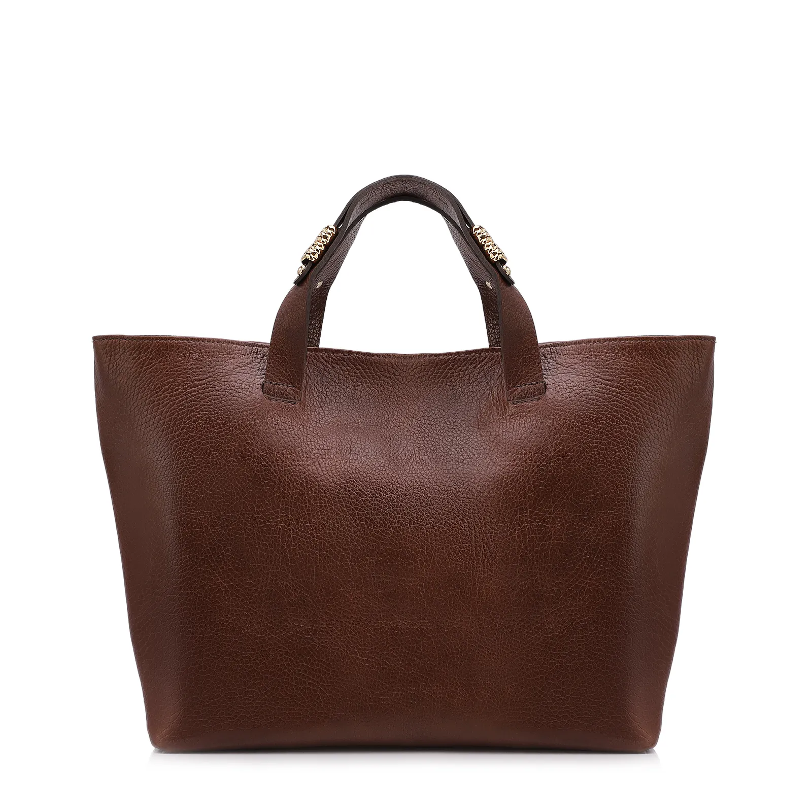 Bolsa Tote Grande Couro Antique Marrom Fecho Magnético