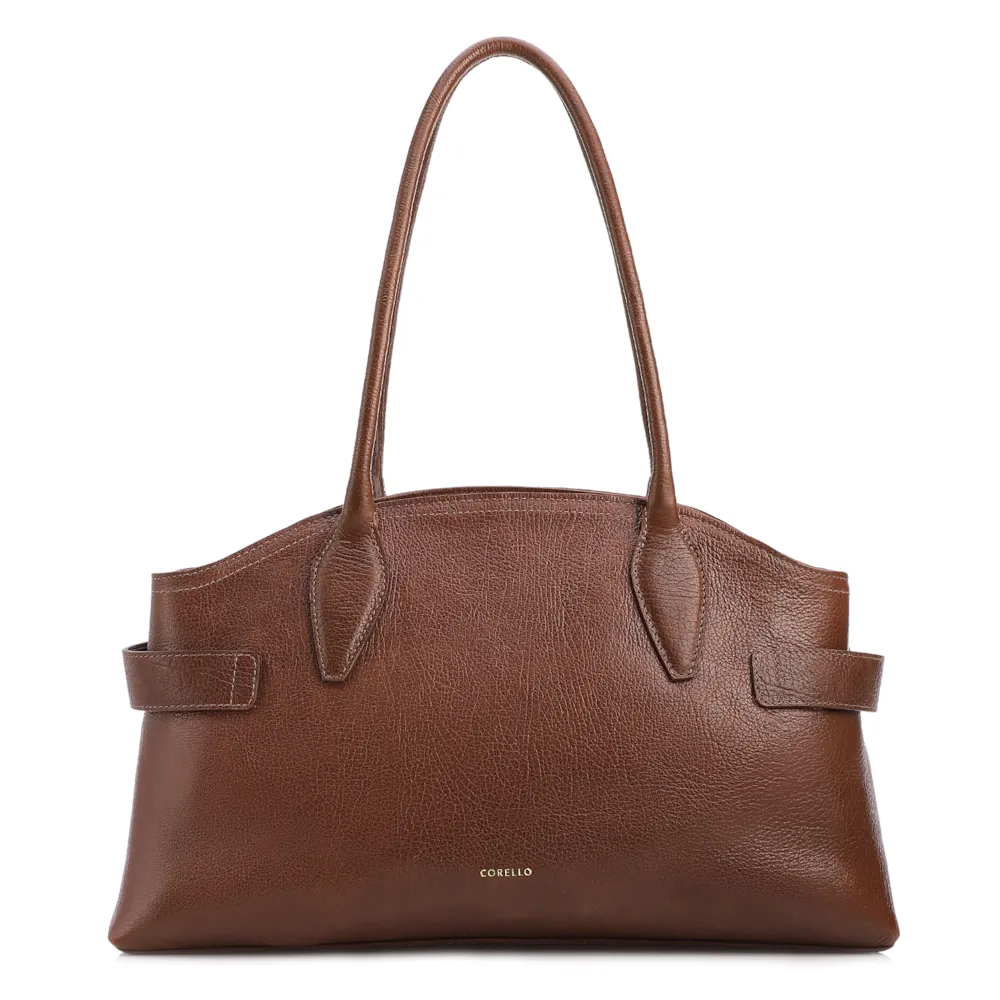Bolsa Tote Grande Couro Antique Marrom Laterais Rebites - imagem 2