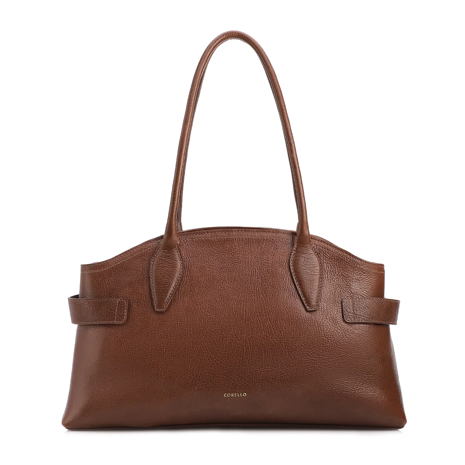 Bolsa Tote Grande Couro Antique Marrom Laterais Rebites