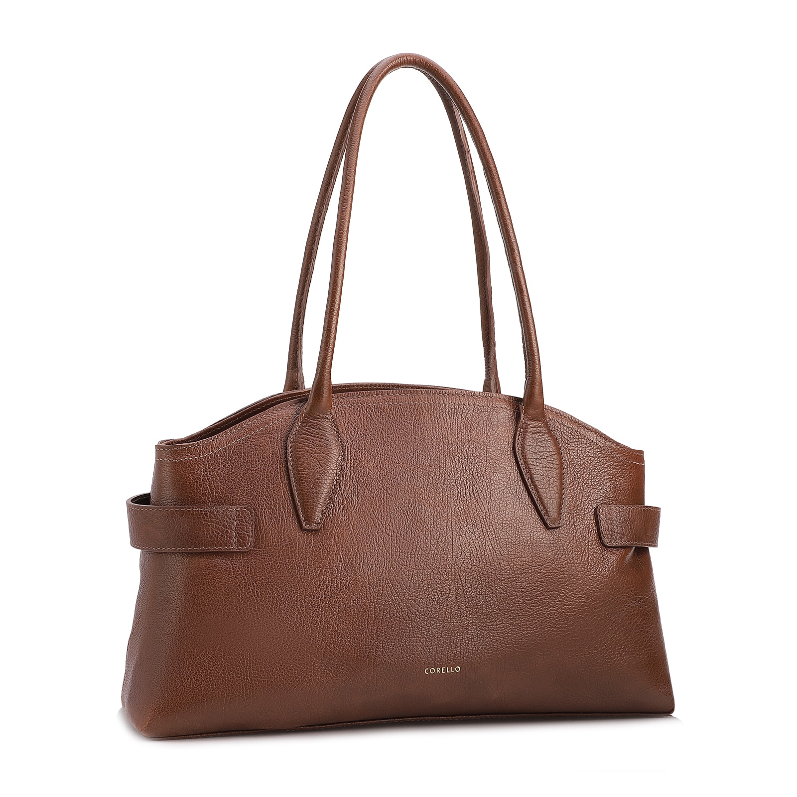Bolsa Tote Grande Couro Antique Marrom Laterais Rebites