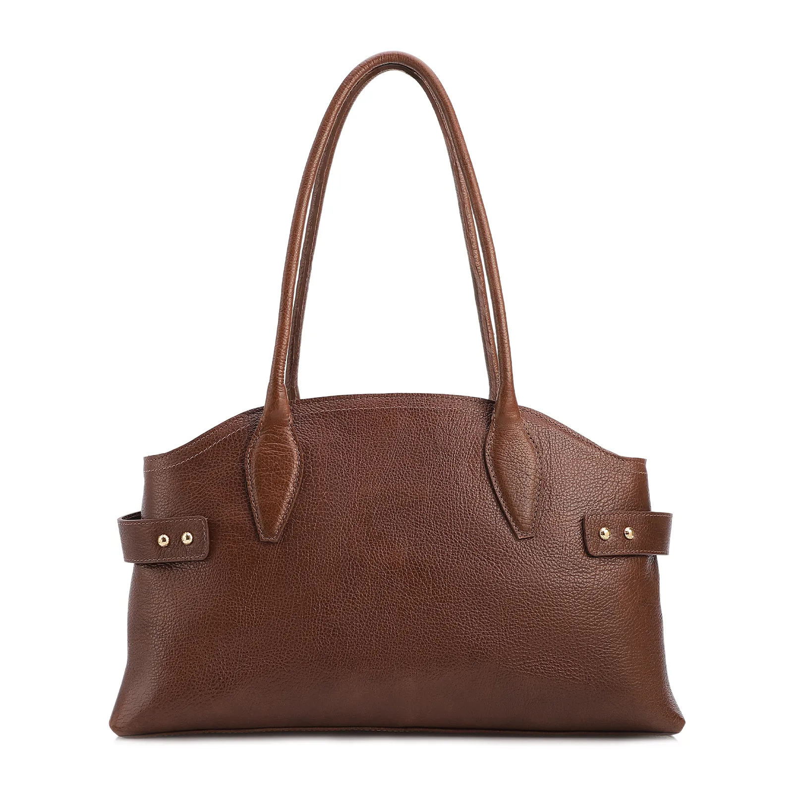 Bolsa Tote Grande Couro Antique Marrom Laterais Rebites