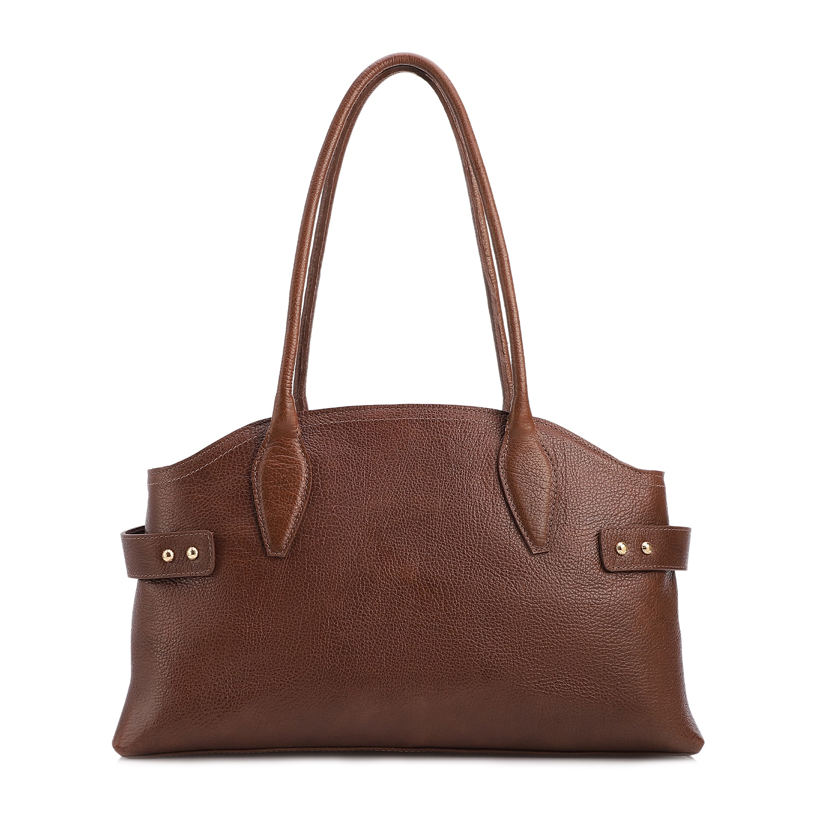 Bolsa Tote Grande Couro Antique Marrom Laterais Rebites