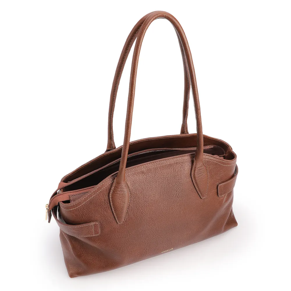 Bolsa Tote Grande Couro Antique Marrom Laterais Rebites - imagem 4