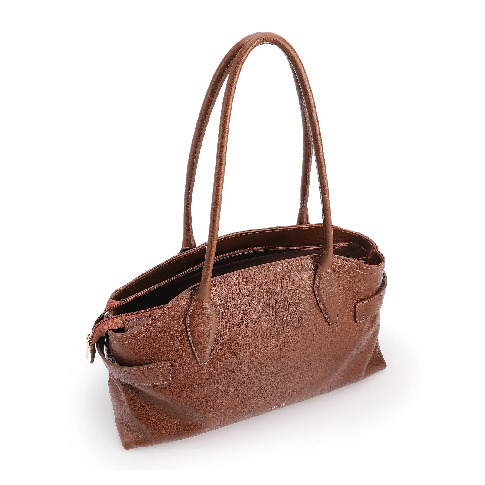 Bolsa Tote Grande Couro Antique Marrom Laterais Rebites