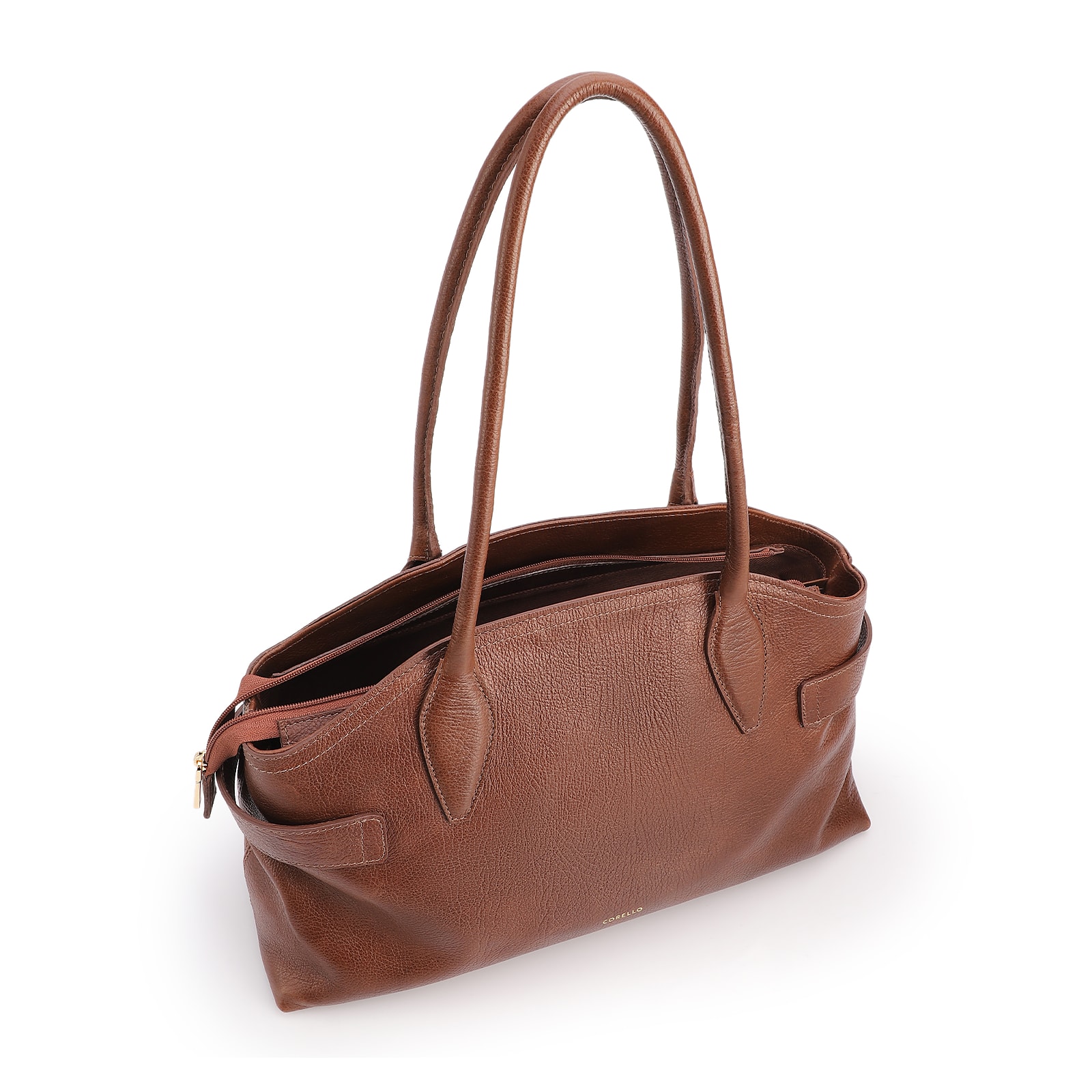 Bolsa Tote Grande Couro Antique Marrom Laterais Rebites