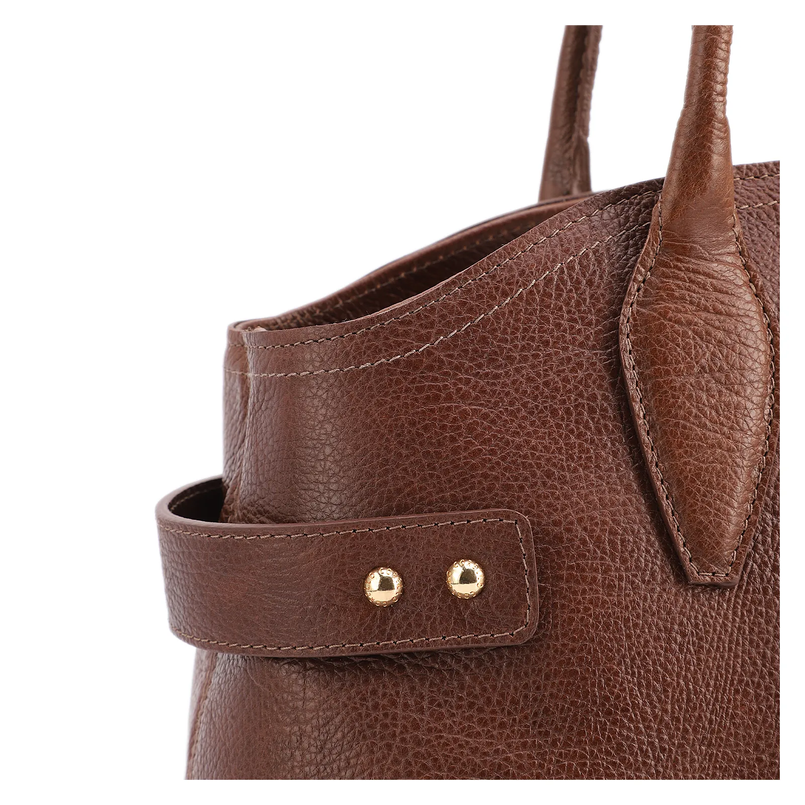 Bolsa Tote Grande Couro Antique Marrom Laterais Rebites