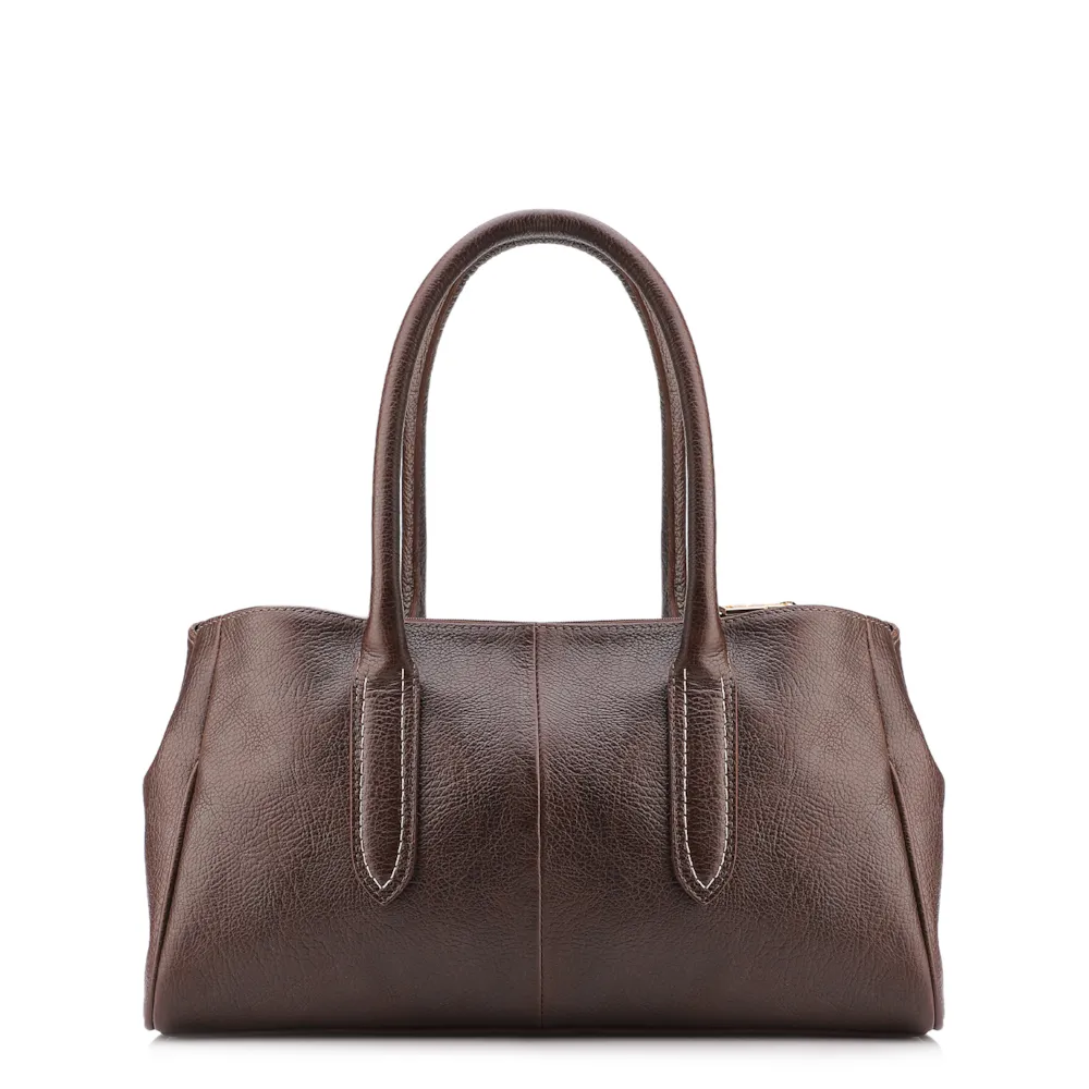 Bolsa Tote Grande Couro Antique Marrom Pesponto - imagem 3