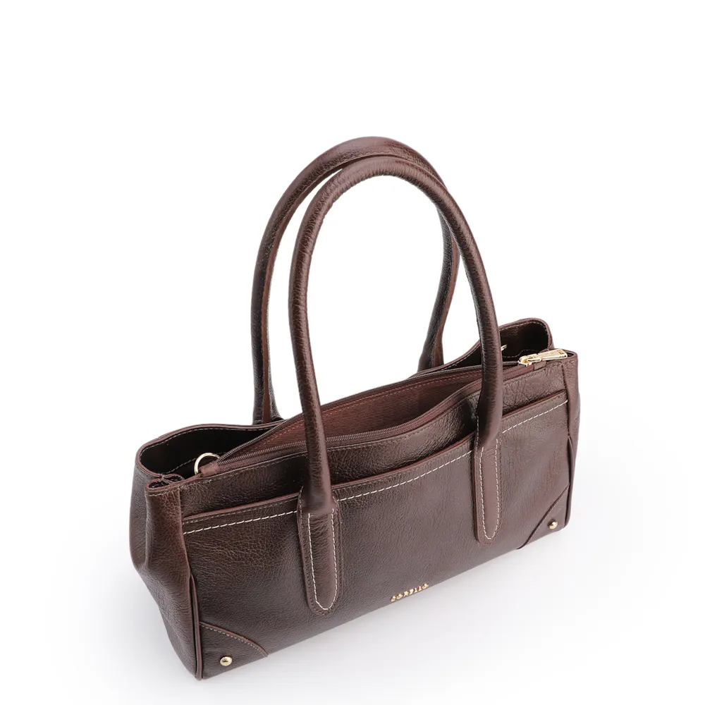 Bolsa Tote Grande Couro Antique Marrom Pesponto - imagem 4