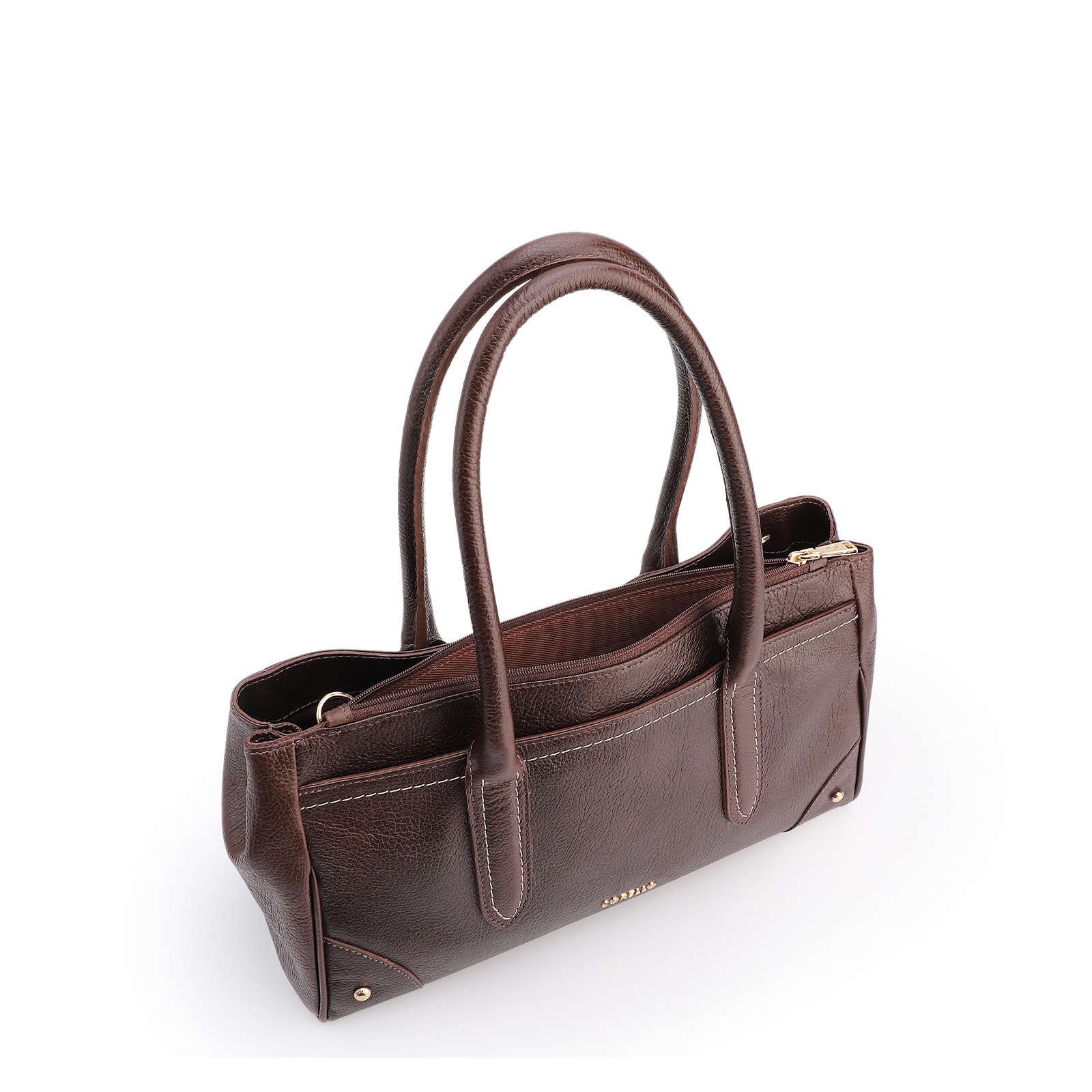 Bolsa Tote Grande Couro Antique Marrom Pesponto