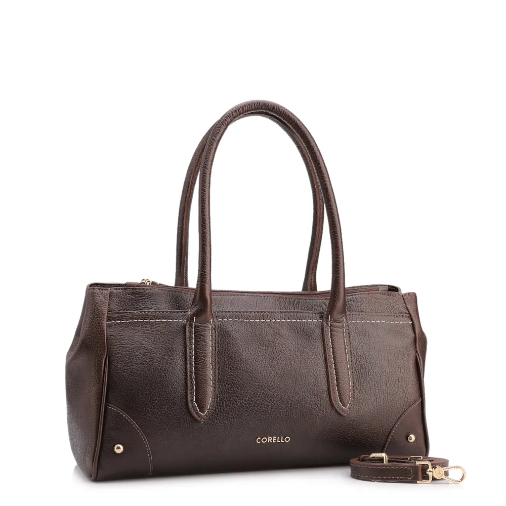 Bolsa Tote Grande Couro Antique Marrom Pesponto - imagem 2
