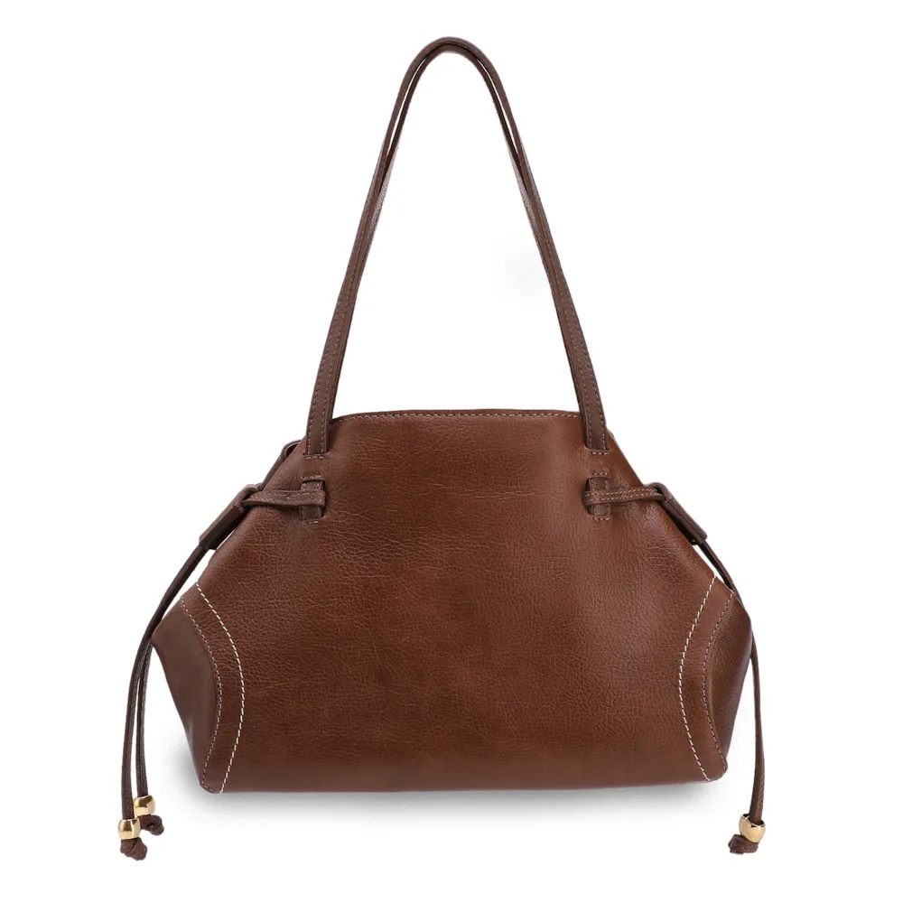 Bolsa Tote Grande Couro Antique Marrom Pespontos Laterais - imagem 3