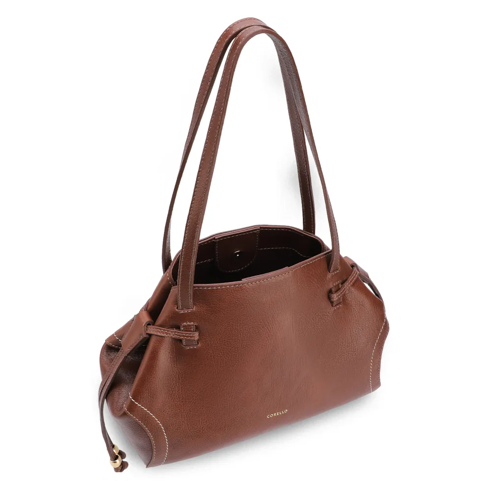 Bolsa Tote Grande Couro Antique Marrom Pespontos Laterais - imagem 4