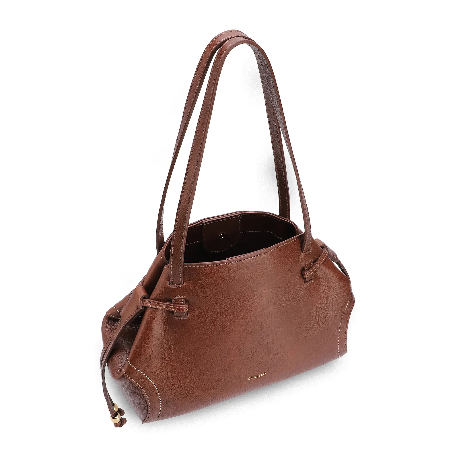 Bolsa Tote Grande Couro Antique Marrom Pespontos Laterais