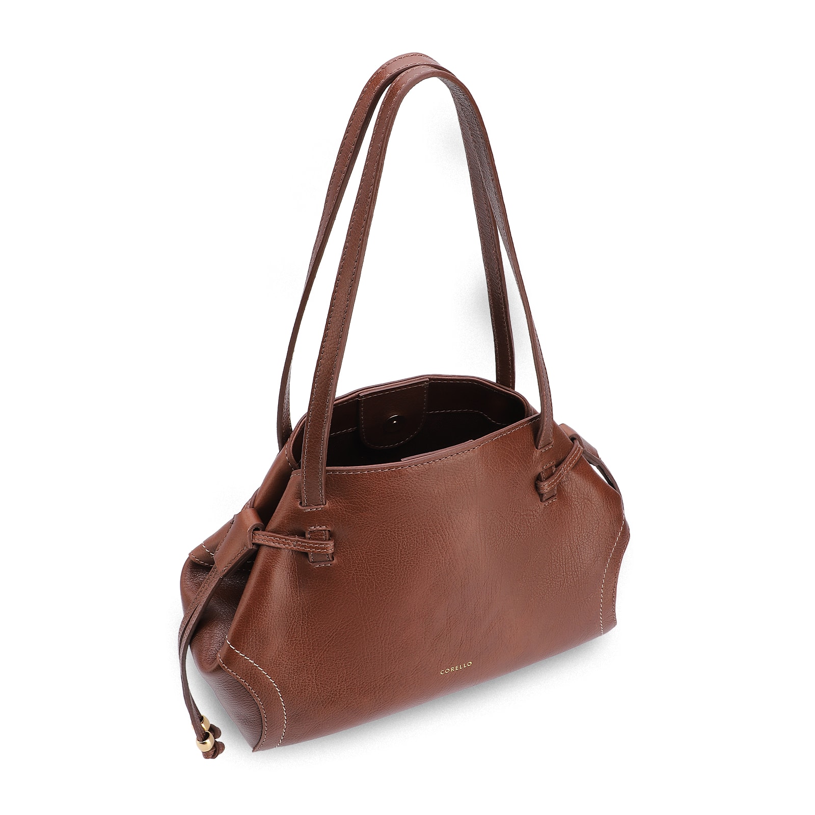 Bolsa Tote Grande Couro Antique Marrom Pespontos Laterais