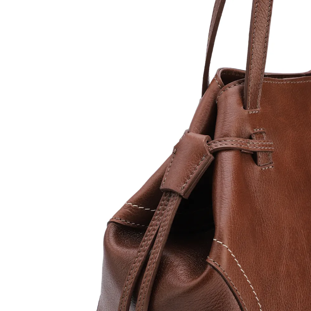 Bolsa Tote Grande Couro Antique Marrom Pespontos Laterais - imagem 5