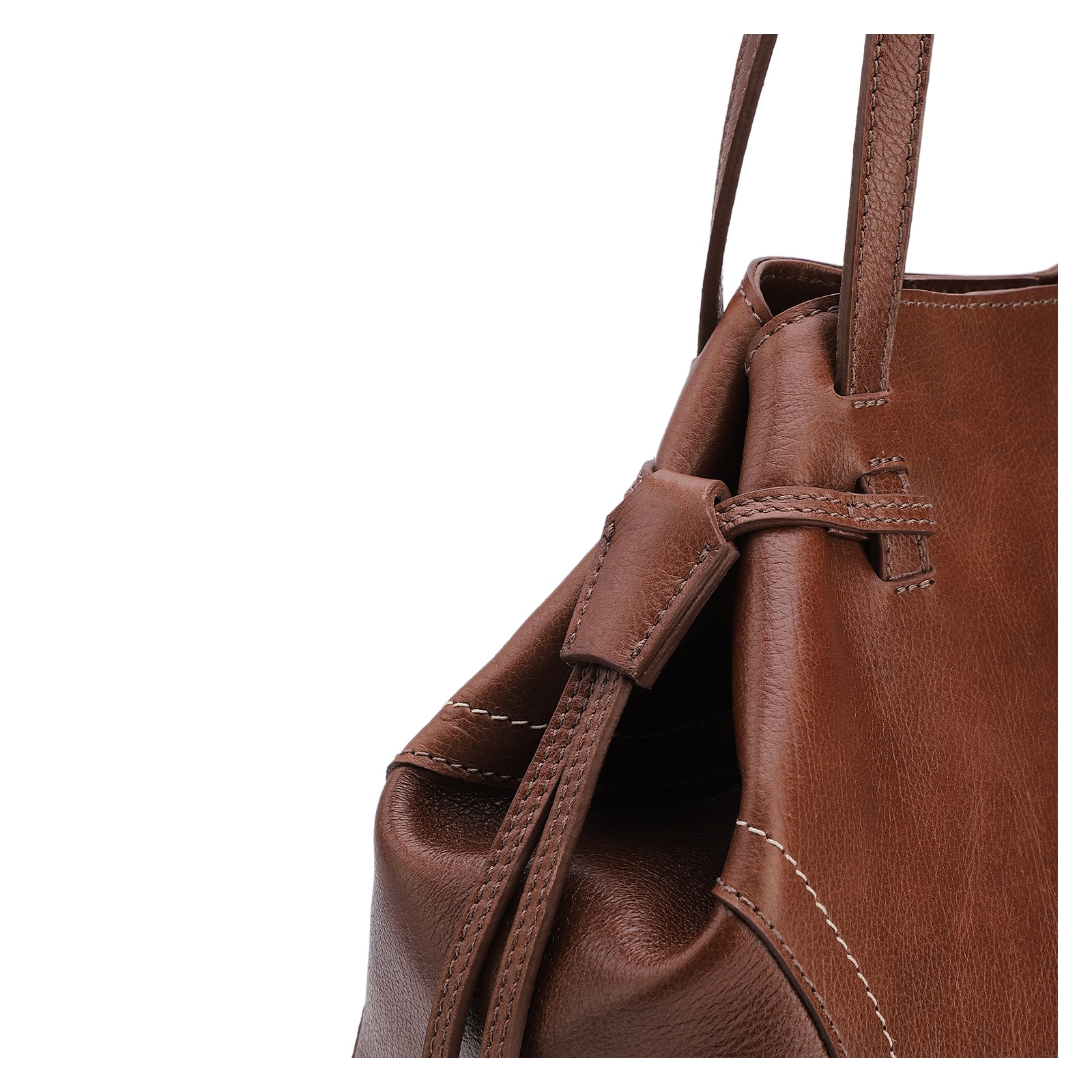 Bolsa Tote Grande Couro Antique Marrom Pespontos Laterais