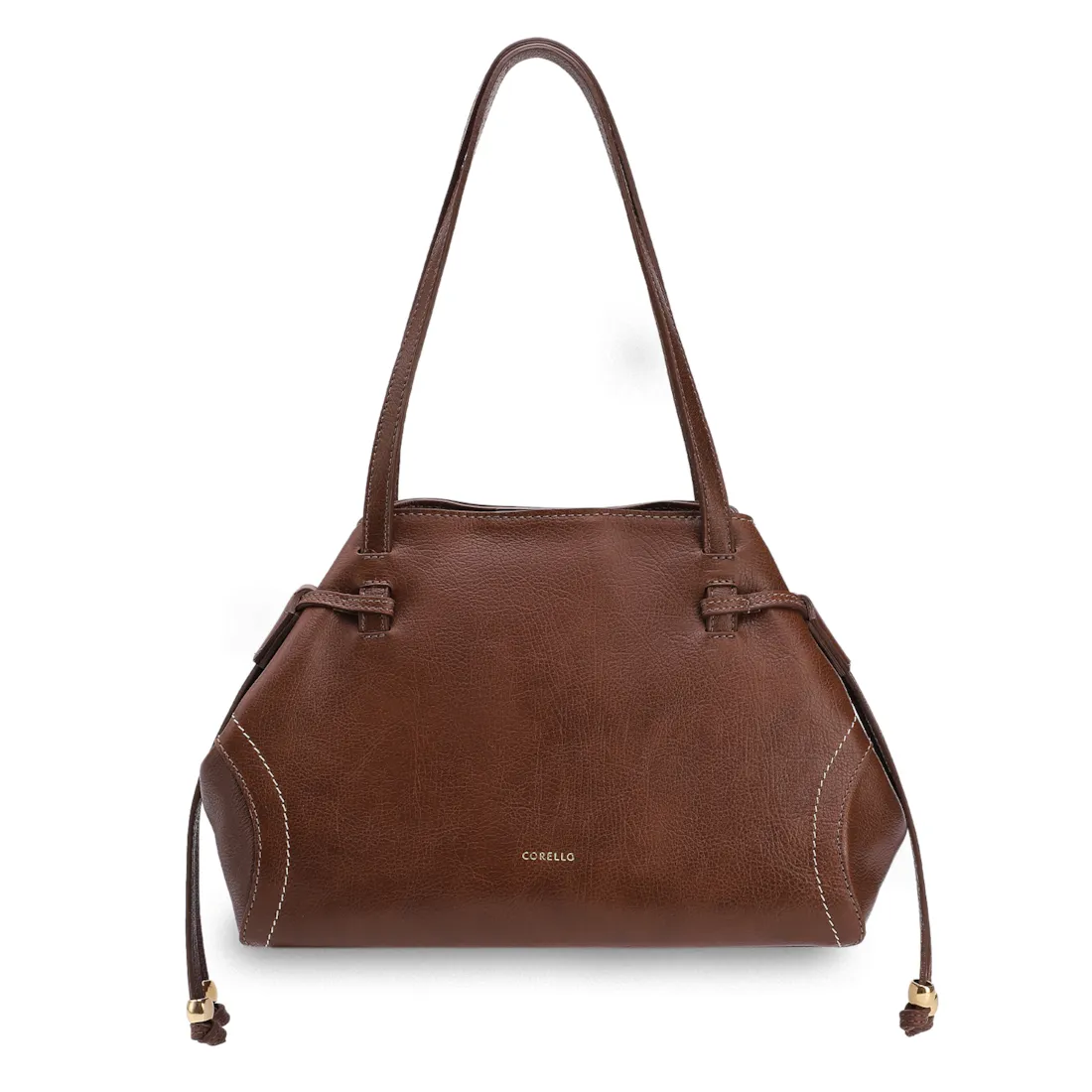 Bolsa Tote Grande Couro Antique Marrom Pespontos Laterais