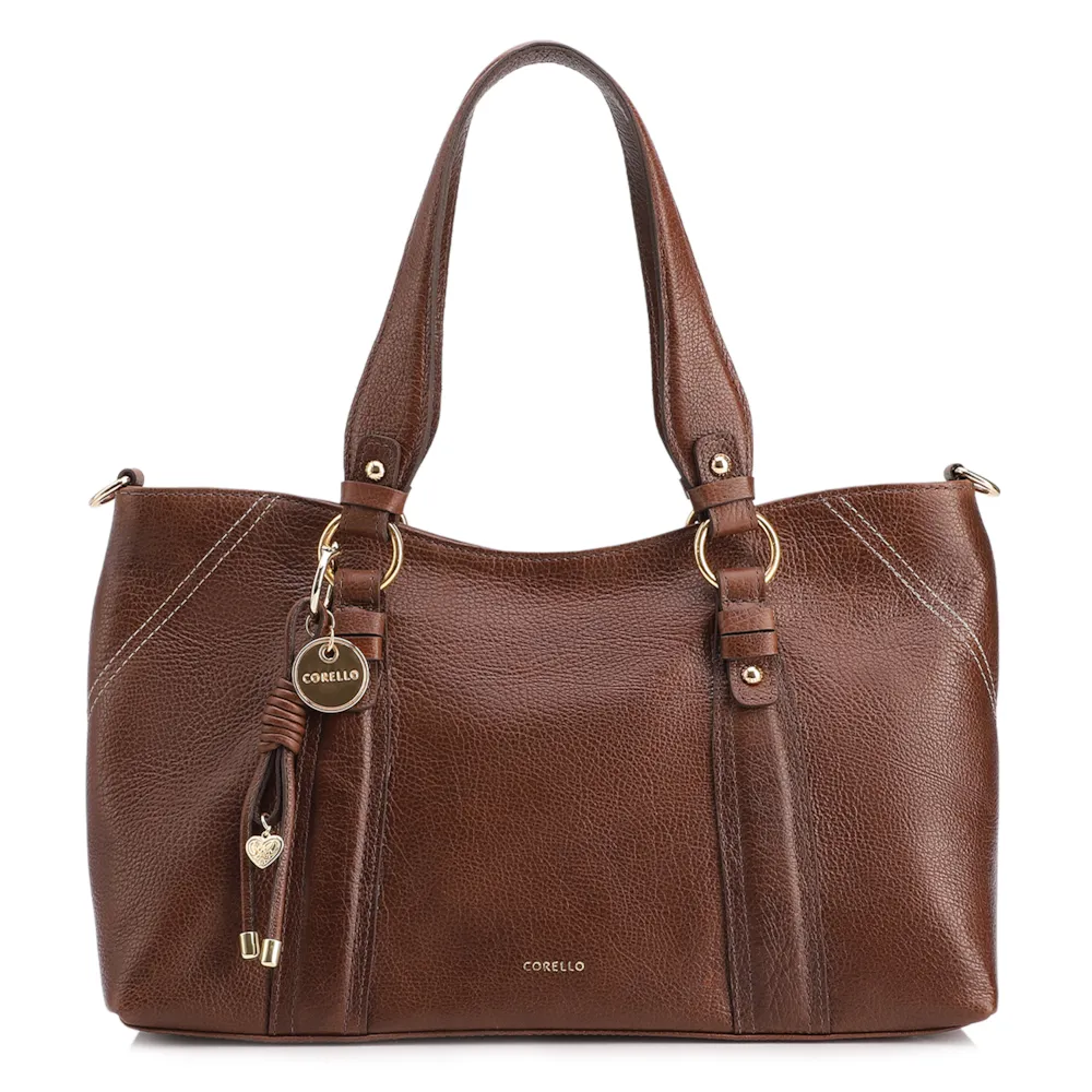 Bolsa Tote Grande Couro Antique Marrom Pingente