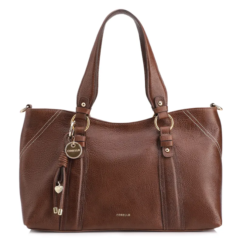 Bolsa Tote Grande Couro Antique Marrom Pingente
